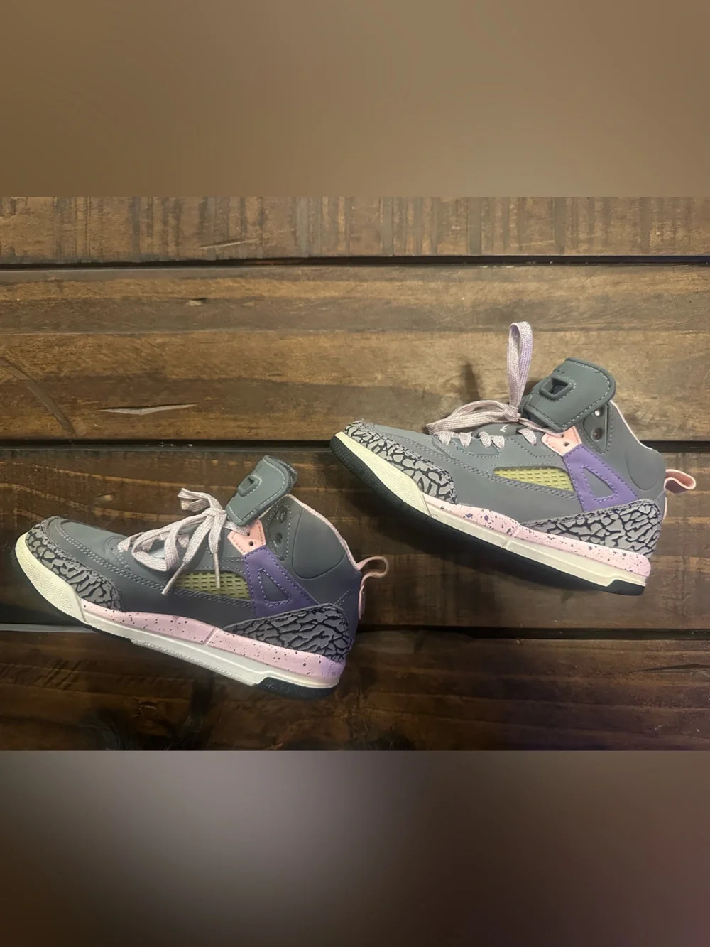 Jordan Kids Grey and Light Pink High-Top Sneakers